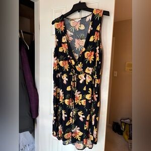 Floral V-Neck Black Dress